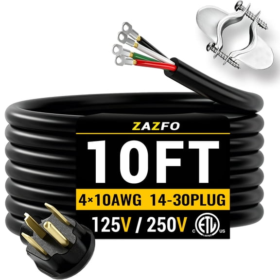 ZAZFO 10ft 10AWG 4 Prong Dryer Cord, 30 Amp Pure Copper Indoor Dryer Appliance Cord
