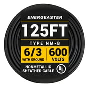 Energeaster 125ft 6/3 NM-B Pure Copper Wire, 6 AWG 3 Conductors with Ground Wire, Black, Indoor Electrical Wire