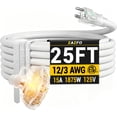 thumbnail image 1 of ZAZFO 25 FT 12 gauge Outdoor Extension Cord with Multiple Outlets Light Indicator, Flexible 3 Outlet Weatherproof Extension Cord Waterproof White, 15A 1875W 12AWG SJTW, ETL Listed, 1 of 8