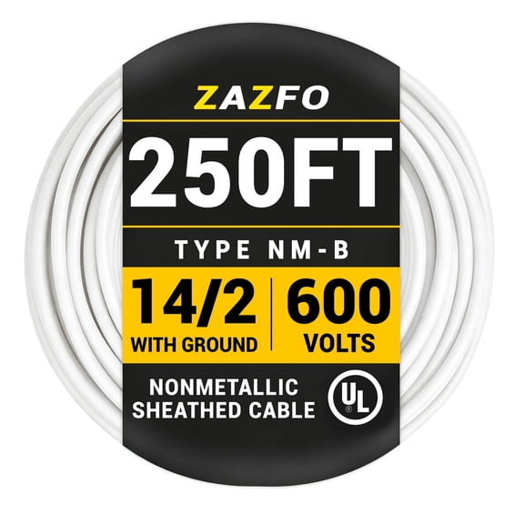 ZAZFO 250ft 14/2 Indoor Electrical Wire,14 Gauge 600V Copper Grounded Wire,UL Listed,White