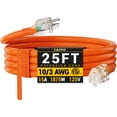 thumbnail image 1 of ZAZFO 25ft 10 Gauge Extension Cord, 3 Prong 5-15P to 5-15R, SJTW with Power Indicator Light, Heavy Duty Flexible Durable, Orange Waterproof for Outdoor Use, 1 of 7