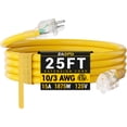 thumbnail image 1 of ZAZFO 25ft 10 Gauge Extension Cord, 3 Prong 5-15P to 5-15R, SJTW with Power Indicator Light, Heavy Duty Flexible Durable, Yellow Waterproof for Outdoor Use, 1 of 8