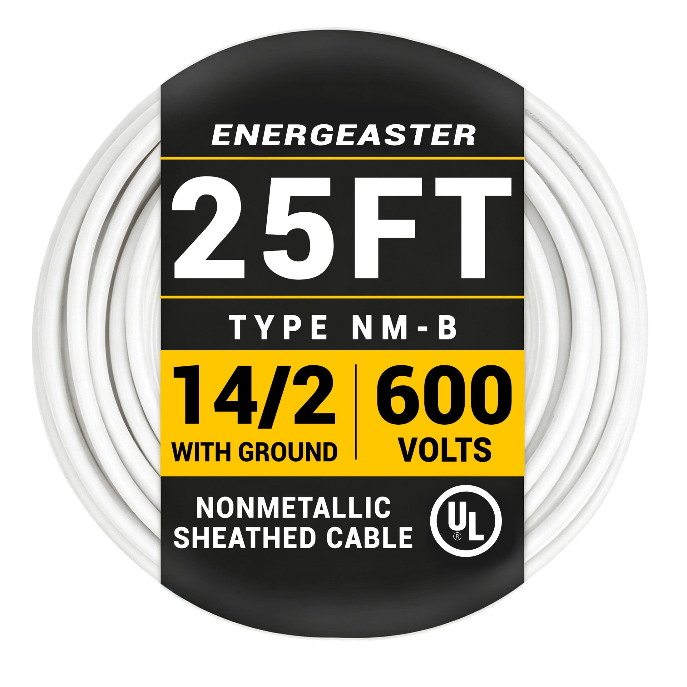 25ft 14/2 Indoor Electrical Wire,14 Gauge 2 Conductors Grounded Cable, 600V UL Listed Residential Building Wire, White