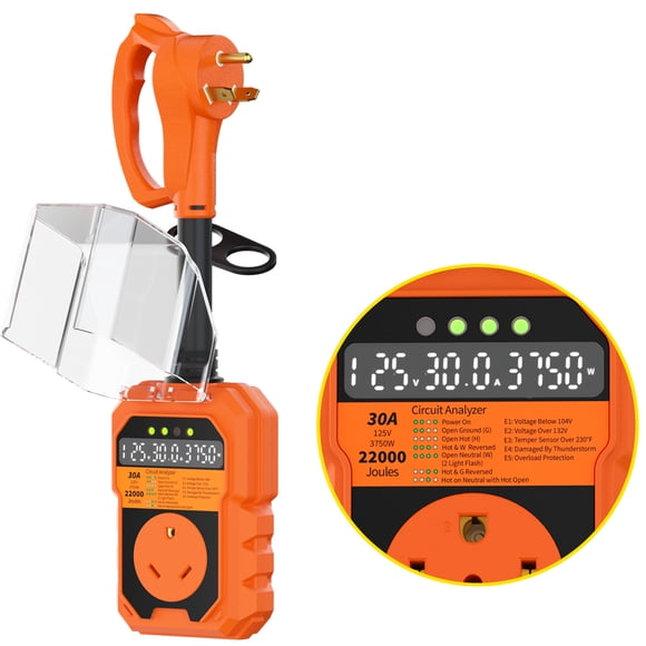 ZAZFO 30 Amp RV Surge Protector,22000J Circuit Analyzer with Voltage & Temperature Auto Shutoff,LED Indicator RV Plug for Camper & Travel Trailers