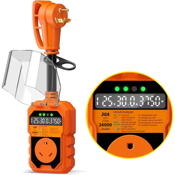 ZAZFO 30 Amp RV Surge Protector,26000J Circuit Analyzer with Voltage & Temperature Auto Shutoff,LED Indicator RV Plug for Camper & Travel Trailers