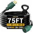 thumbnail image 1 of ZAZFO 30amp 4 Prong generator extension cord, nema L14-30P/R,Twist Lock,STW 10AWG 125/250V 7500W, 20-100ft Heavy Duty Black Outdoor Waterproof Power cable with organizer,ETL Listed, 1 of 9