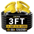 thumbnail image 1 of ZAZFO 3ft 50Amp RV extension cord,NEMA 14-50P/R 125/250V,Heavy duty Waterproof Power Cord for RV Outdoor Home,Black-Yellow, 1 of 8