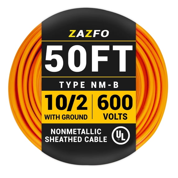 ZAZFO 50ft 10/2 Electrical Wire,10 AWG 2 Conductors with Ground Wire ...