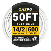 ZAZFO 50ft 14/2 Indoor Electrical Wire,14 Gauge 600V Copper Grounded Wire,ETL Listed,White