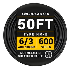 Energeaster 50ft 6/3 NM-B Pure Copper Wire, 6 AWG 3 Conductors with Ground Wire, Black, Indoor Electrical Wire