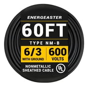Energeaster 60ft 6/3 NM-B Pure Copper Wire, 6 AWG 3 Conductors with Ground Wire, Black, Indoor Electrical Wire