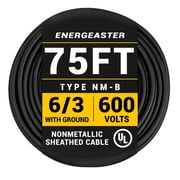 Energeaster 75ft 6/3 NM-B Pure Copper Wire, 6 AWG 3 Conductors with Ground Wire, Black, Indoor Electrical Wire