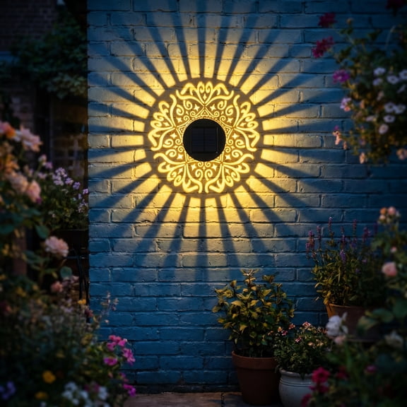 ZAZNIWO Solar Powered Outdoor Garden Wall Lanterns - Waterproof Iron Decorative Lights for Patios, Fences, and Outdoor Spaces - Ambient Floral Design for Elegant Evening Lighting