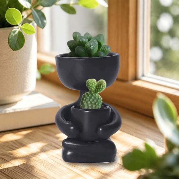 ZAZNIWO Unique Humanoid Succulent Planters for Desktop and Balcony Decor - Stylish Double Plant Pot for Cacti and Mini Plants, Perfect for Home and Office