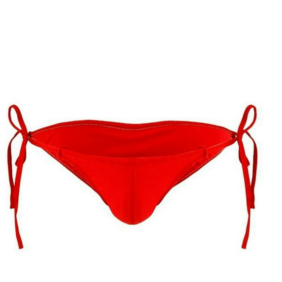 ZAZYULZ Adjustable Size Men Drawstring Ties Smooth Briefs Lingerie Low Rise Bikini Thong(Red,One Size)
