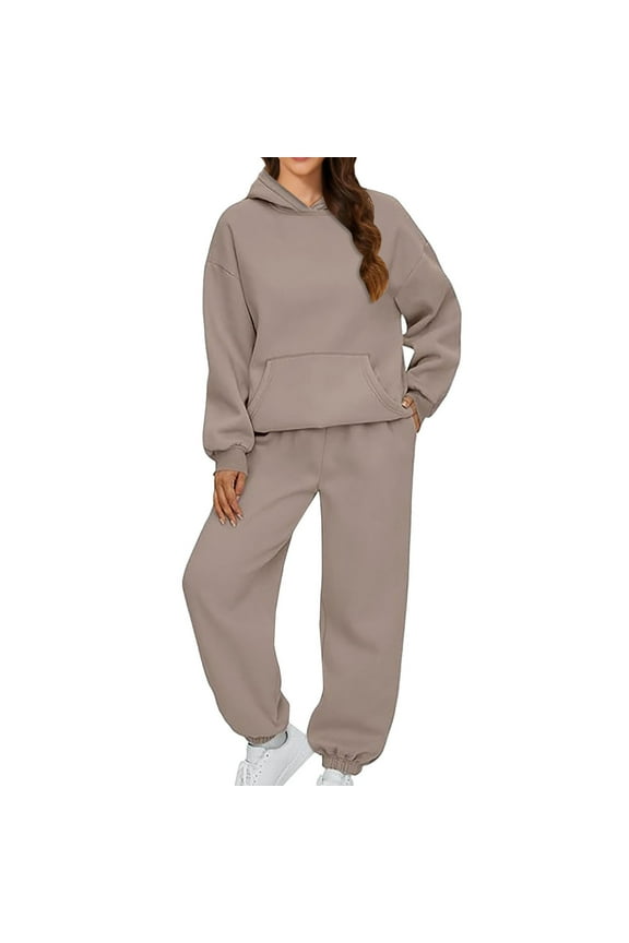 Automet Womens 2 Outfits Hoodie Sweatsuit Sets Oversized Sweatshirt Baggy Fall Fashion Sweatpants With Pockets(Coffee,Xxxl)