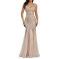 thumbnail image 1 of ZAZYULZ Casual Dresses for Women 2024 Womens Sequin Double V Neck Lace Embroidered Bodycon Mermaid Evening Dress for Women Casual Dress Beach Dresses for Women 2024 Vacation (Gold,L), 1 of 8