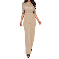 thumbnail image 1 of ZAZYULZ Charming Women's Round Neck Medium Sleeved Waistband Loose Fitting Wide Leg Sequin Jumpsuit(Beige,Xxl), 1 of 6