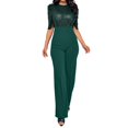 thumbnail image 1 of ZAZYULZ Charming Women's Round Neck Medium Sleeved Waistband Loose Fitting Wide Leg Sequin Jumpsuit(Green,Xl), 1 of 6