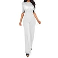 thumbnail image 1 of ZAZYULZ Charming Women's Round Neck Medium Sleeved Waistband Loose Fitting Wide Leg Sequin Jumpsuit(White,Xxl), 1 of 6