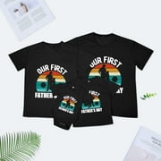 ZAZYULZ Daddy And Me Family Matching Outfits Mama Papa Mini Letter T Shirt Tops Father's Day Shirts Mother Father Dad And Son Baby Romper Bodysuit Family Photoshoot Clothes Set(Black,100)