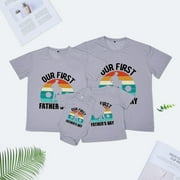 ZAZYULZ Daddy And Me Family Matching Outfits Mama Papa Mini Letter T Shirt Tops Father's Day Shirts Mother Father Dad And Son Baby Romper Bodysuit Family Photoshoot Clothes Set(Gray,70)