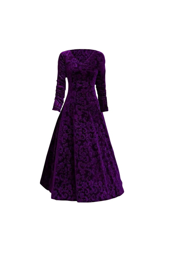 Dresses for Women 2024 formal V Neck Prom Gown for Women Elegant Gown 3/4 Sleeve Maxi Dress Empire Waist Bridesmaid Wedding Charming Dress Women Velvet Party Dress (Purple,XL)