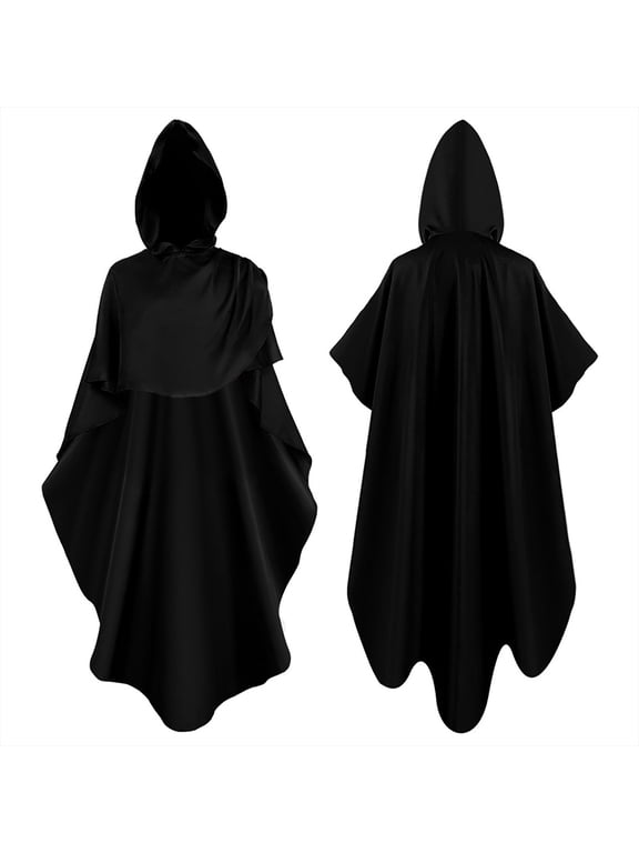 Hooded Medium Women Cape Vintage Overcoat Fashion Button Cloak Woolen Coat Cloak(Black,L)