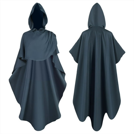 ZAZYULZ Hooded Medium Women Cape Vintage Overcoat Fashion Button Cloak Woolen Coat Cloak(Dark Blue,M)