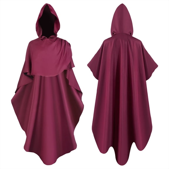 ZAZYULZ Hooded Medium Women Cape Vintage Overcoat Fashion Button Cloak Woolen Coat Cloak(Wine Red,Xxl)
