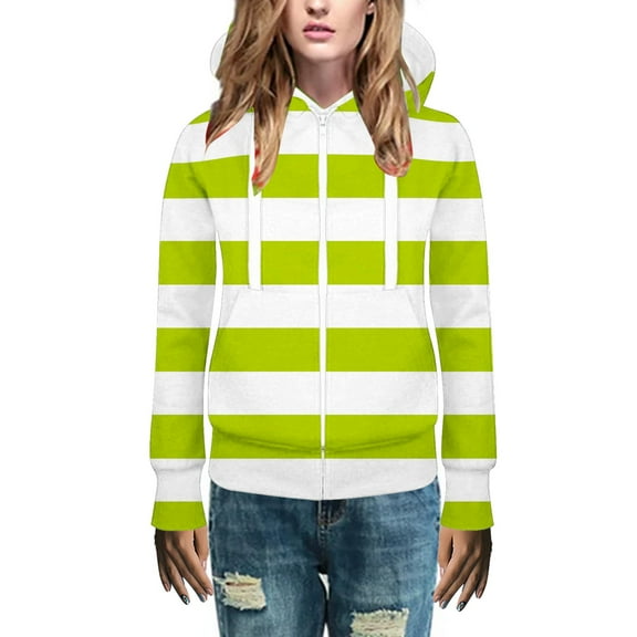 ZAZYULZ Hooded Striped Long Sleeved Sweater Cardigan Jacket(Green,L)