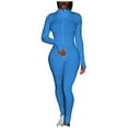 thumbnail image 1 of ZAZYULZ Jumpsuit for Women Women Sport Yoga Workout Ribbed Zipper Long Sleeve Embroidery Sport Jumpsuits(Blue,Xxl), 1 of 5