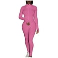 thumbnail image 1 of ZAZYULZ Jumpsuit for Women Women Sport Yoga Workout Ribbed Zipper Long Sleeve Embroidery Sport Jumpsuits(Pink,Xxl), 1 of 7
