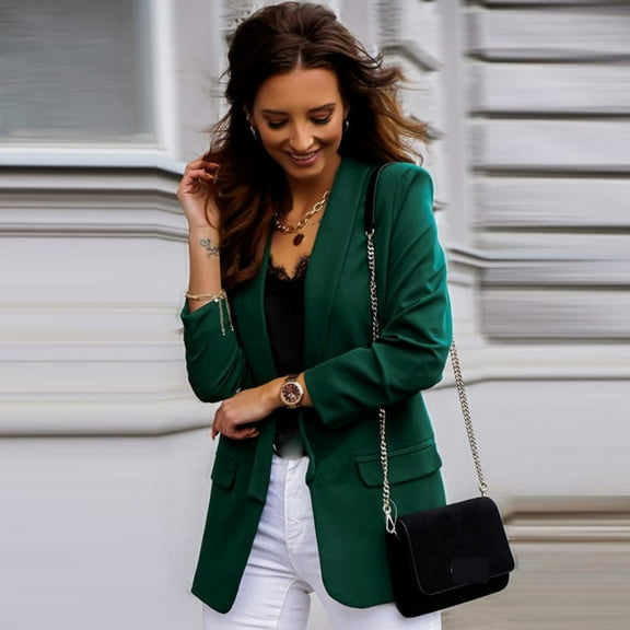 ZAZYULZ Long Sleeve Casual Loose Blazer Suit for Women Ladies Autumn Slim Fit Lapel Office Work Blazer(Green,Xxl)