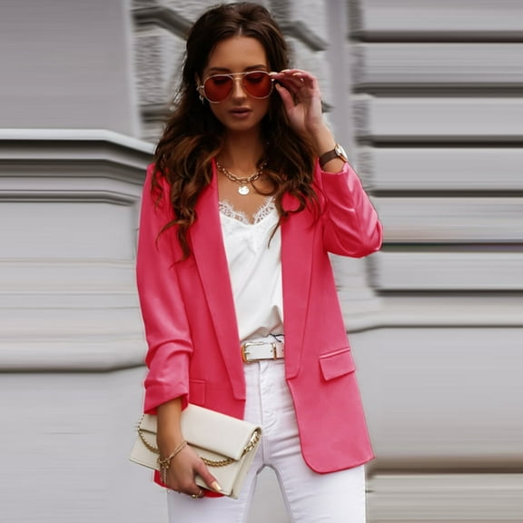ZAZYULZ Long Sleeve Casual Loose Blazer Suit for Women Ladies Autumn Slim Fit Lapel Office Work Blazer(Hot Pink,Xl)