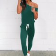 thumbnail image 1 of ZAZYULZ Pants Rompers for Women Women Off Shoulder Elastic Waist Beam Foot Jumpsuit Rompers Summer Casual Short Sleeve Loose Playsuit Pants With Pockets(Green1,M), 1 of 6