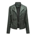 thumbnail image 1 of ZAZYULZ Slim Fit Leather Jacket Womens Thin Lapel Collar Motorcycle Jacket Leather Transitional Jacket(Army Green,L), 1 of 7