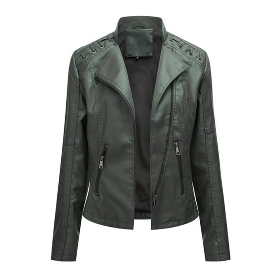 ZAZYULZ Slim Fit Leather Jacket Womens Thin Lapel Collar Motorcycle Jacket Leather Transitional Jacket(Army Green,S)