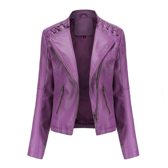 ZAZYULZ Slim Fit Leather Jacket Womens Thin Lapel Collar Motorcycle Jacket Leather Transitional Jacket(Purple,Xxxxl)