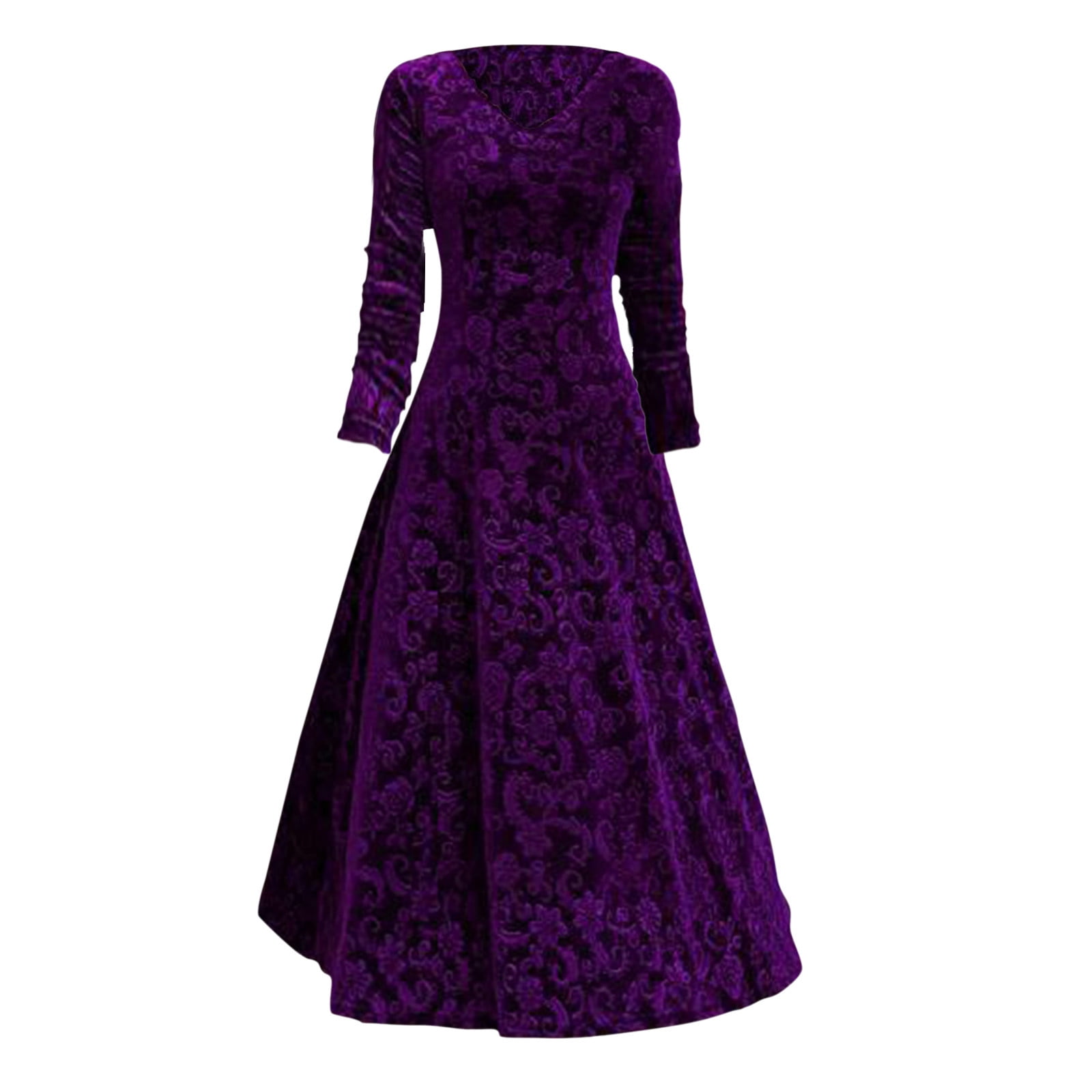 Summer Dresses formal V Neck Prom Gown for Women Elegant Gown 3/4 Sleeve Maxi Dress Empire Waist Bridesmaid Wedding Charming Dress Women Velvet Party Dress Womens Summer Dresses (Purple,XXL)