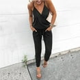 thumbnail image 1 of ZAZYULZ Summer Jumpsuit Women's V Neck Spaghetti Strap Drawstring Waisted Long Pants Jumpsuit Rompers(Black,M), 1 of 6