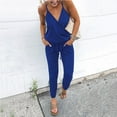 thumbnail image 1 of ZAZYULZ Summer Jumpsuit Women's V Neck Spaghetti Strap Drawstring Waisted Long Pants Jumpsuit Rompers(Blue,Xl), 1 of 7
