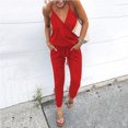 thumbnail image 1 of ZAZYULZ Summer Jumpsuit Women's V Neck Spaghetti Strap Drawstring Waisted Long Pants Jumpsuit Rompers(Red,M), 1 of 7