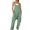 thumbnail image 1 of ZAZYULZ Summer Jumpsuits Womens Casual Summer Jumpsuit Sleeveless Loose Solid Color Comfortable Strap Loose Jumpsuit Pocket Jumpsuit(Green,Xxxl), 1 of 9