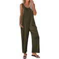 thumbnail image 1 of ZAZYULZ Summer Jumpsuits Womens Tank Jumpsuits Scoop Neck Sleeveless Rompers Casual Wide Leg Loose Fit Rompers With Pockets(Army Green,M), 1 of 9