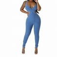 thumbnail image 1 of ZAZYULZ Summer Jumpsuits for Women 2024 Women's Sleeveless Sexy Deep V Neck Tight Hollowed Out Waist Jumpsuit(Blue,Xxl), 1 of 4