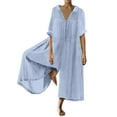 thumbnail image 1 of ZAZYULZ Summer Outfits for Women 2024 Trendy Women's Fashion Women's Temperament Elegant Long Comfortable And Breathable Five Part Sleeve Jumpsuit(Blue,Xxxl), 1 of 5