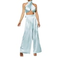 thumbnail image 1 of ZAZYULZ Two Piece Sets for Women Women's 2 Piece Outfits Sexy Halter Neck Criss Backless Crop Top Solid High Waist Wide Leg Pants Set(Blue1,M), 1 of 3