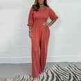 thumbnail image 1 of ZAZYULZ V Neck Jumpsuits for Women Casual Solid Color Jumpsuit Casual Solid Color Jumpsuit Jumpsuit With Sleeves Women's High Waist Pants(Red2,Xxxl), 1 of 4