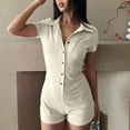 thumbnail image 1 of ZAZYULZ Wide Leg Jumpsuit Womens Casual Tight Dress Lapel Button Romper Shorts(White,M), 1 of 5